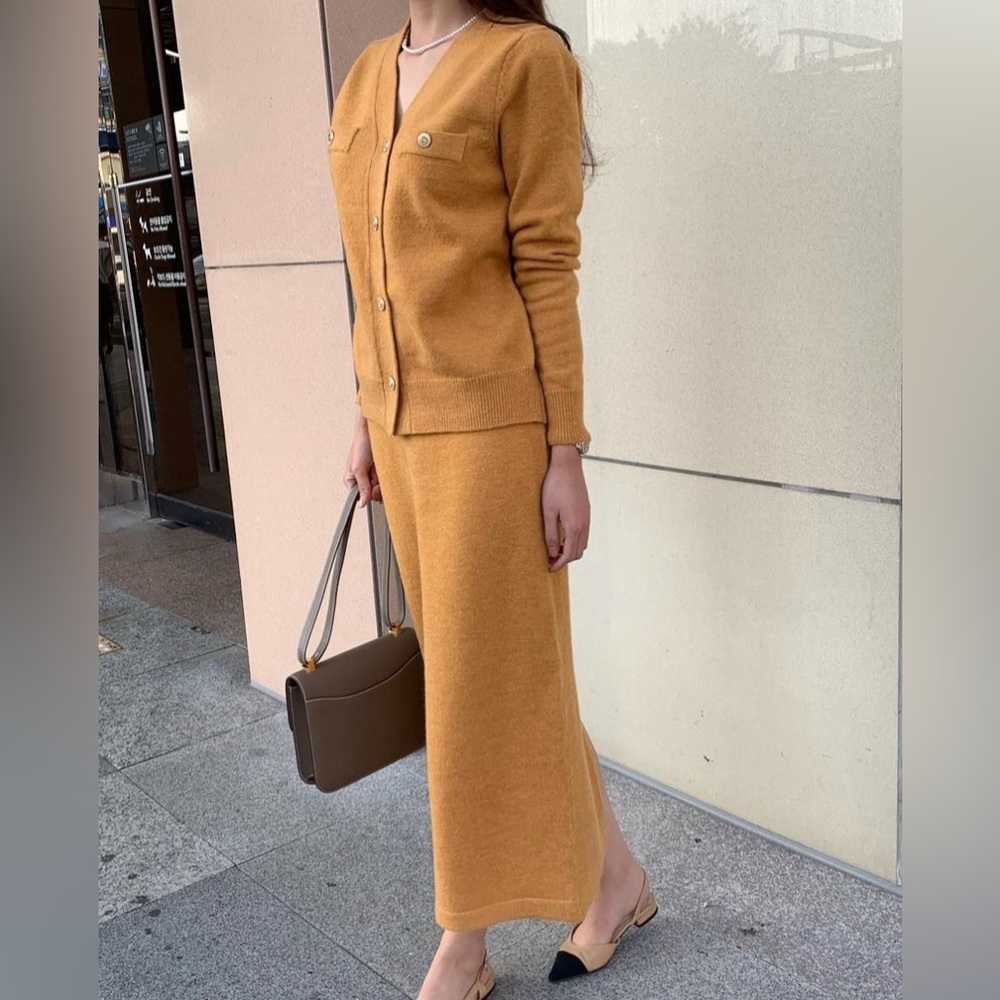 Burnt Orange Knit Sweater Cardigan with Gold Buttons